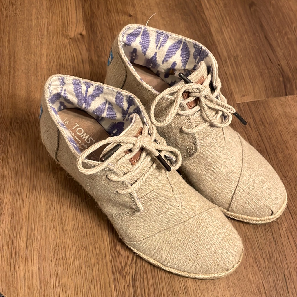 Tom’s Tan Booties With Wedge Heel.